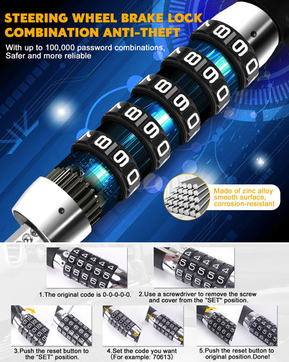 Steering Wheel Lock Anti Theft Device Retractable Brake Pedal Lock Keyless Password 5 Coded Combination Anti Theft Car Security Device Heavy Duty Universal Fit for Vehicle Car Truck Van SUV (Max length of 35.8")