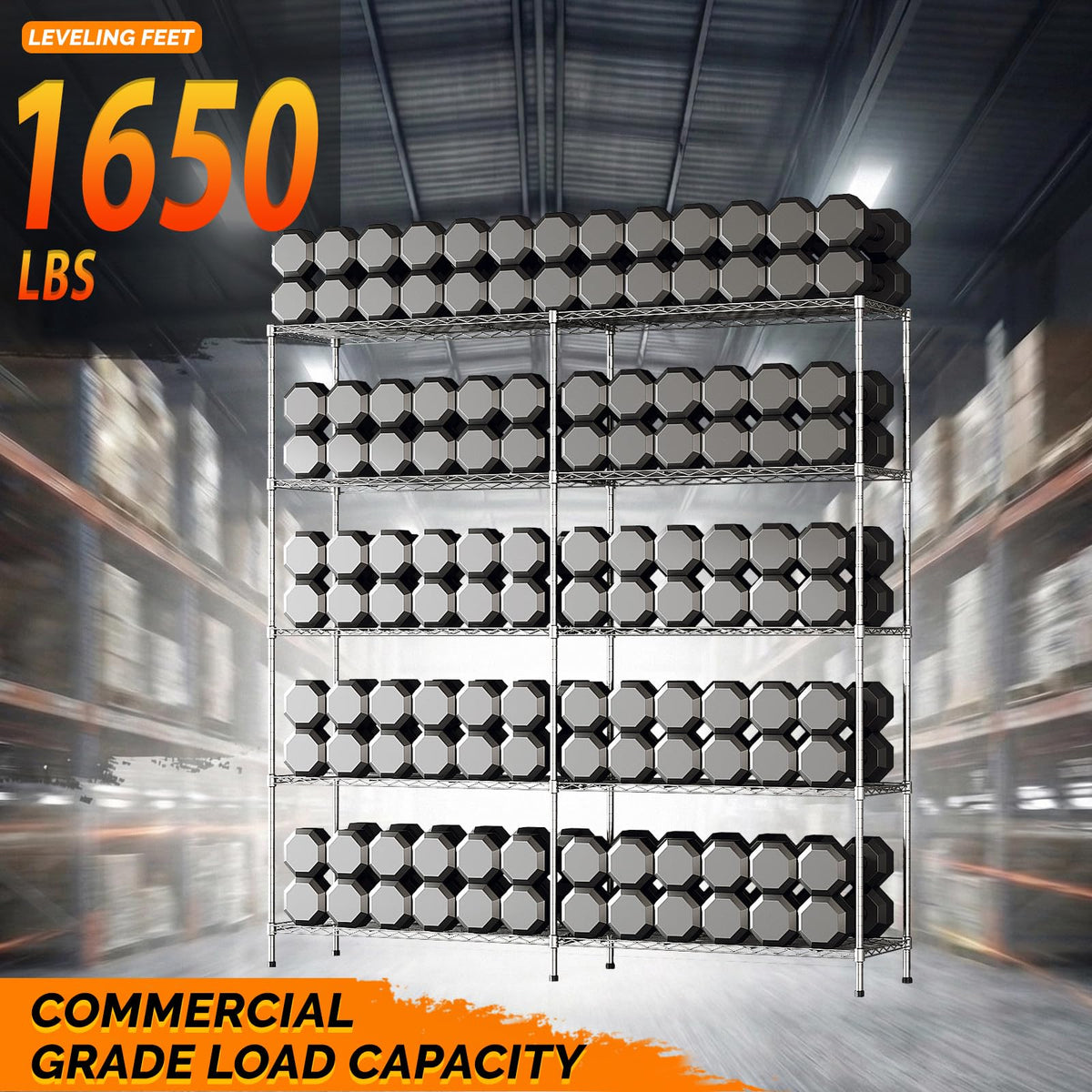 70" W Storage Shelves 1600LBS Heavy Duty Metal Shelving (Chrome / 69.8"W × 15.8"D × 71"H)