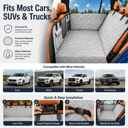 Dog Car Seat Cover for Back Seat (Gray flannel / For Car/SUV/Small Truck)