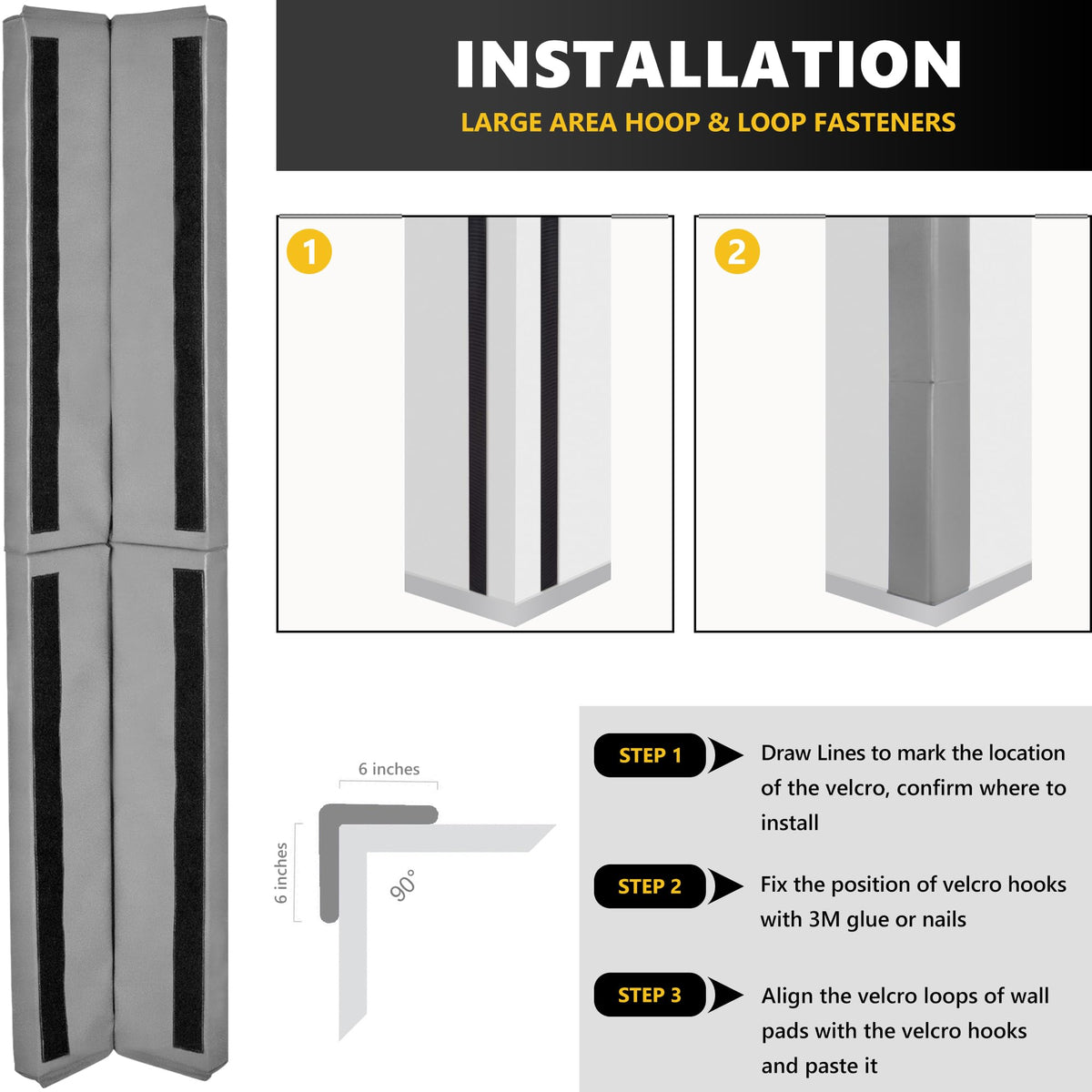 Wall Corner Guards & Edge Protector (5FT TALL 6in SIDES / Gray)