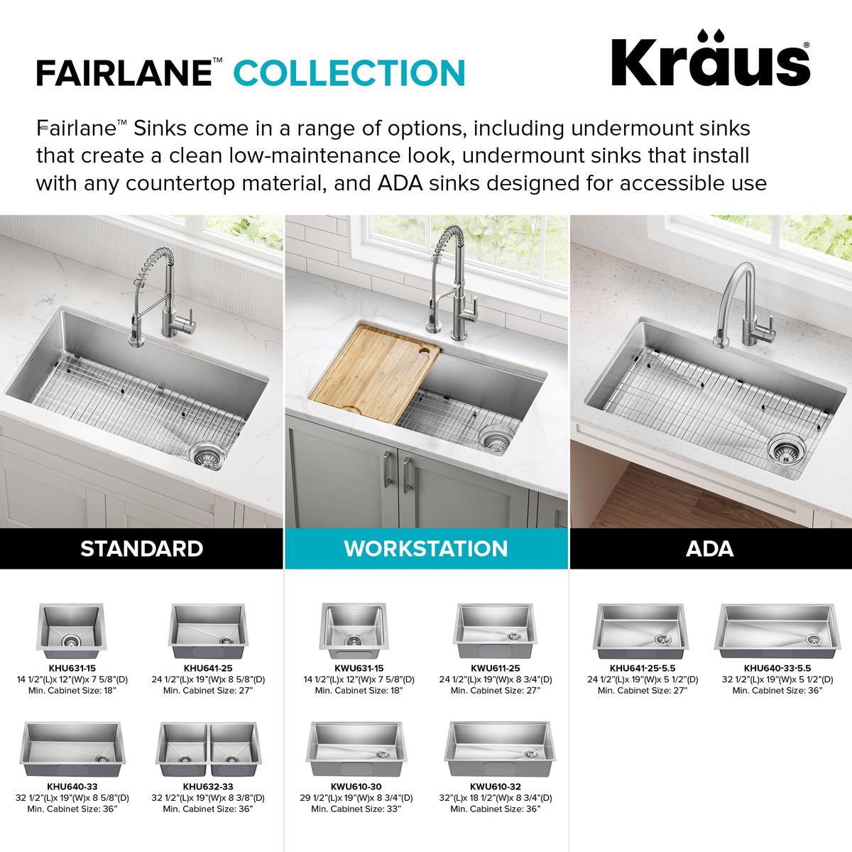 Fairlane 15 in Undermount Workstation Single Bowl 18 (15 Inch / Single Bowl Workstation — Undermount)