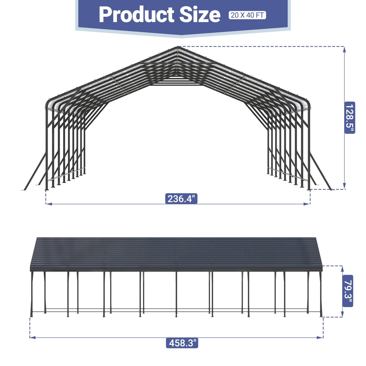 20x40 FT Heavy Duty Metal Carport Canopy (20x40 FT)