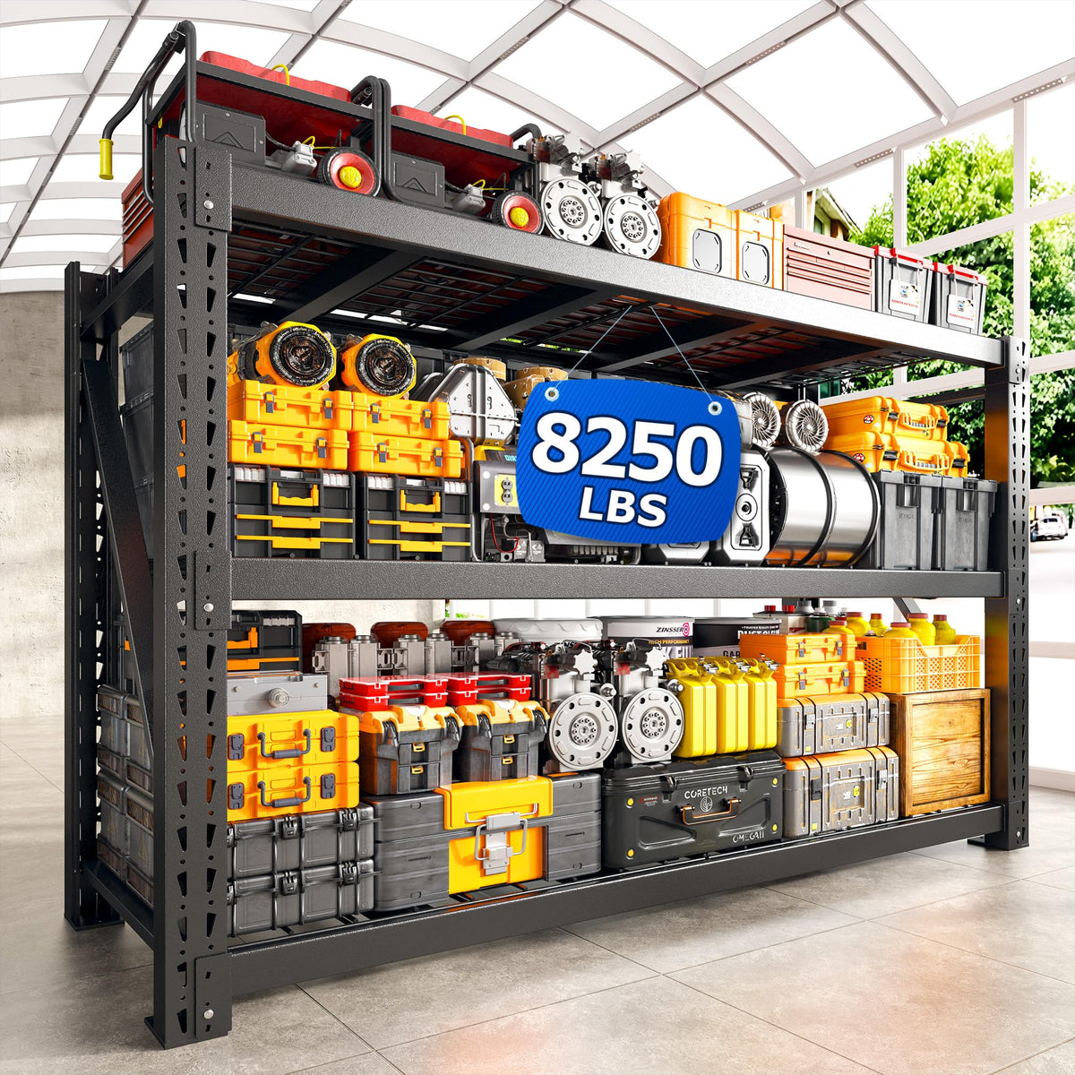 8250LBS Heavy Duty Garage Shelving (60"W x 24"D x 66"H, 3-Tier)