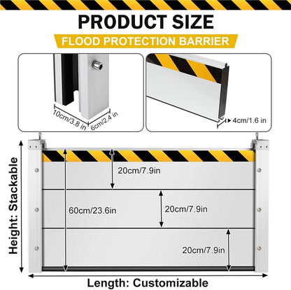 Reusable Heavy Duty Aluminum Flood Barriers for Home Exterior (H 23.6 Inch / L 6FT)