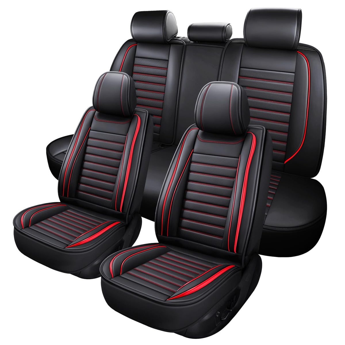 Leather Car Seat Covers Full Set (Red 2/Full Set)