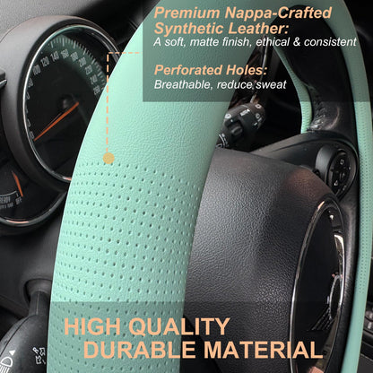 Large Size Nappa Leather Steering Wheel Cover 15.75In (09.Mint / Large Size[15 1/2''-15 3/4''])