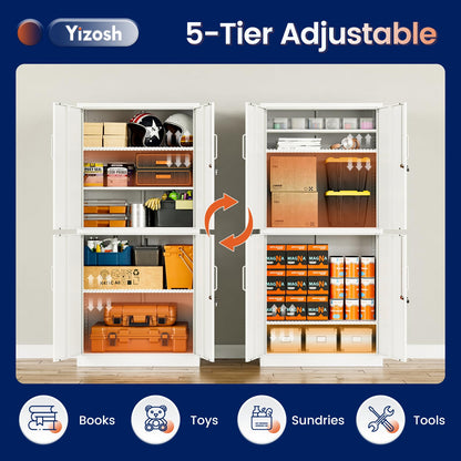 Metal Storage Locking Cabinet with 4 Doors and 2 Adjustable Shelves (White / 4 Door - 71"H)
