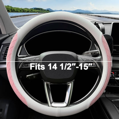 Nappa Leather Steering Wheel Cover (White and pink)