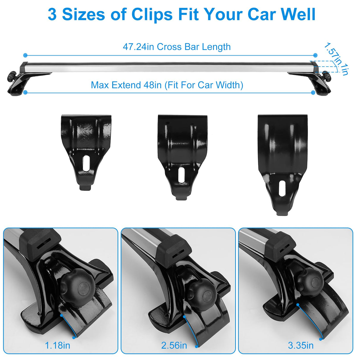 Universal Roof Rack Cross Bars Adjustable 48" Aluminum Alloy Car Roof Rack Cross Bars 165 lbs Capacity Roof Rails Crossbars for Cargo Basket Carrier Kayak Bike Canoe Snowboard (48")