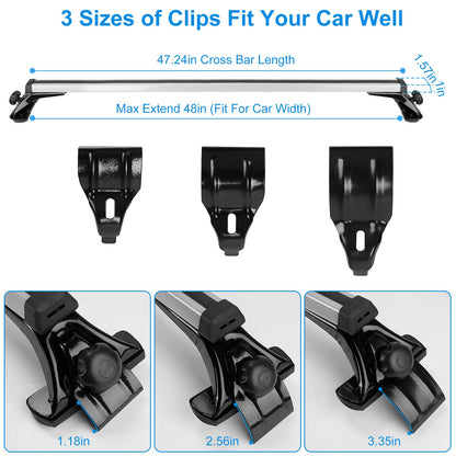 Universal Roof Rack Cross Bars Adjustable 48" Aluminum Alloy Car Roof Rack Cross Bars 165 lbs Capacity Roof Rails Crossbars for Cargo Basket Carrier Kayak Bike Canoe Snowboard (48")