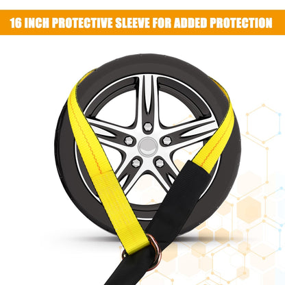 4 Pack 2" x 12ft Lasso Tow Truck Straps with D Ring 11 (2" X 12 ft / Yellow)
