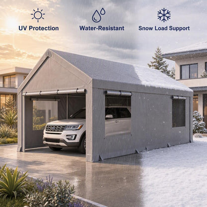 12x20 Heavy Duty Carport Portable Garage with Sidewalls (Gray2026 / 12'x20'(+4 Wall))
