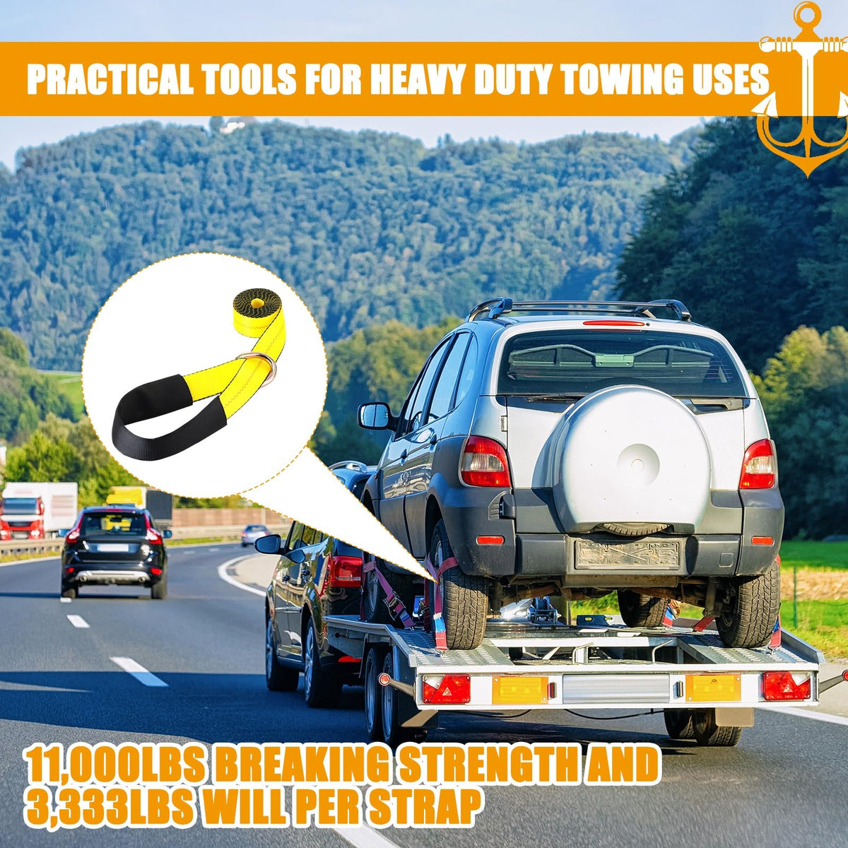 12 Pack 2" x 10ft Lasso Tow Truck Straps with D Ring 11 (2" X 10 ft / Yellow)