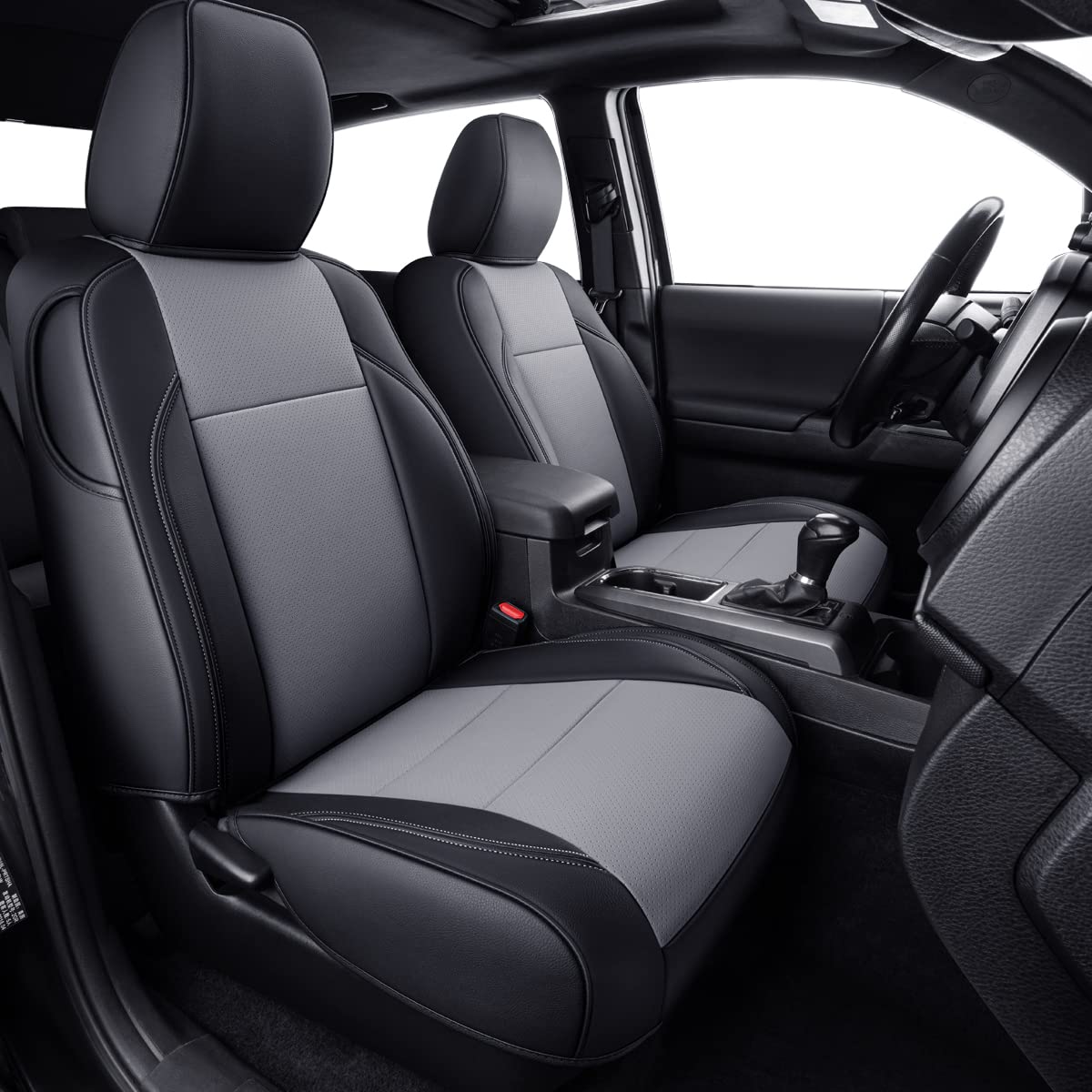 Tacoma Custom Fit Seat Covers for 2016 ((2016-2023 Crew) Full Set / Black & Gray)