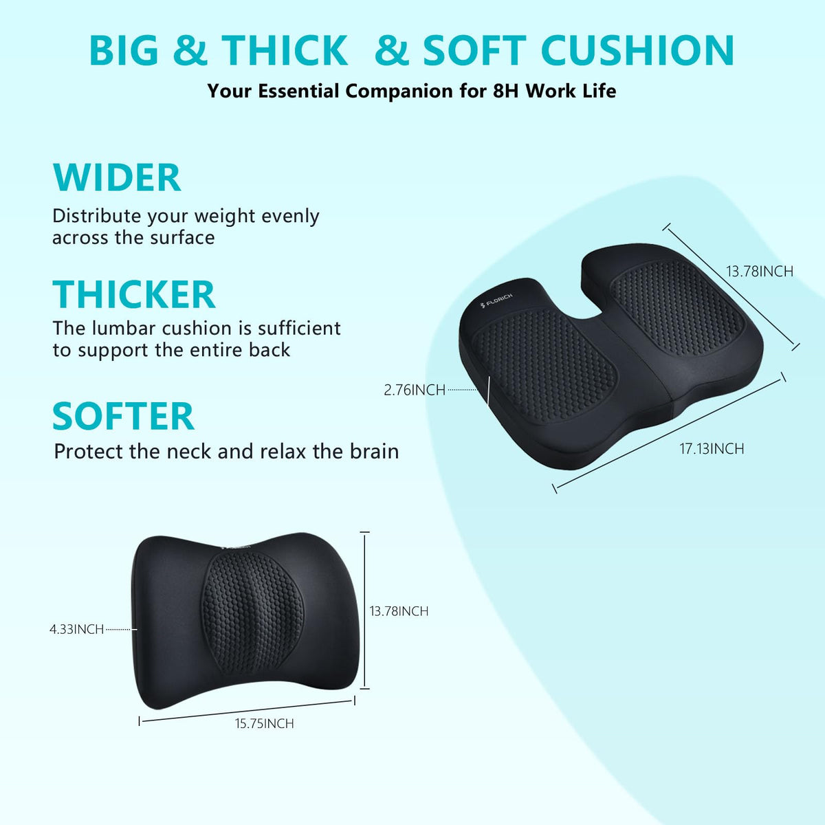 Car Seat Cushion and Back Support for Office Chair Memory Foam Chair Cushions Pressure Relief Seat Pads with Gel Massage Point Lumbar Support Relief Sciatica & Tailbone (Light Black / 2pc-2)