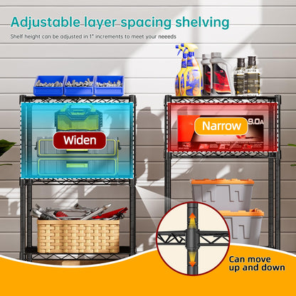 Small Wire 3 Adjustable Shelves Pantry Metal Shelf Floor Organizer (Black / 3-Tier 11.8"D X 17.3"W X 30.7"H)