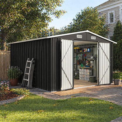 10 x 12FT Outdoor Storage Shed with Double Hinged Large Door (Black / 10'x12')