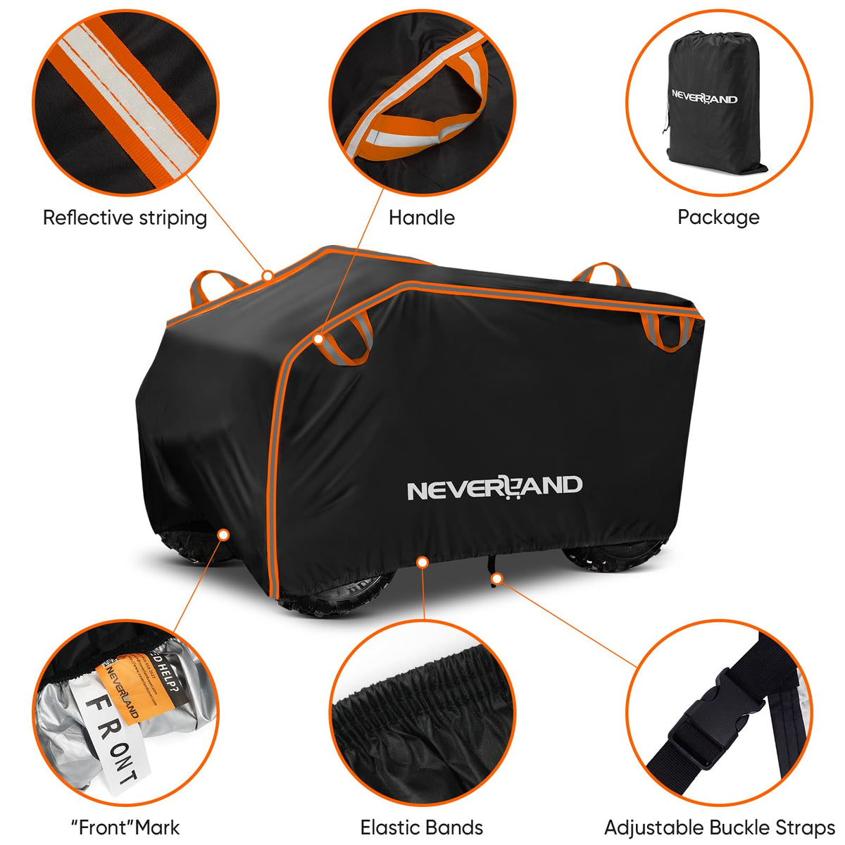 ATV Cover 420D Heavy Duty Waterproof 4 Wheeler Cover for Honda (420D Orange & Black / XXL-90.6''L x 49.2''W x 51.2''H)