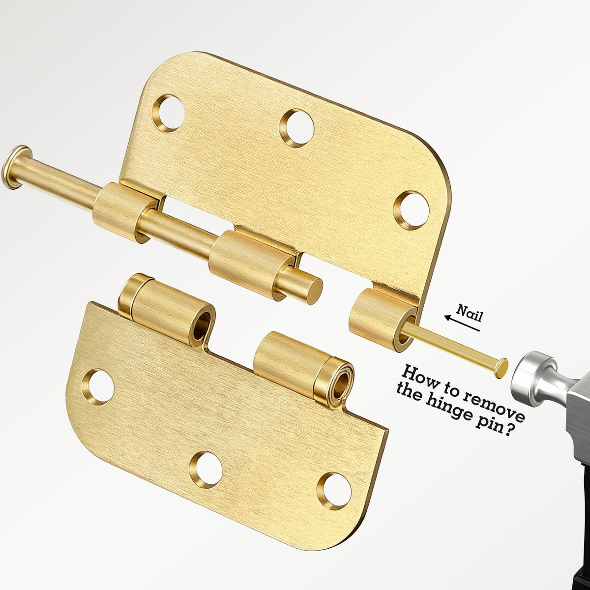 Rounded Door Hinges Brushed Brass 3.5 Inch 5 (Satin Brass-Rounded / 18 Pack-Ball Bearing-lasting no squeak)