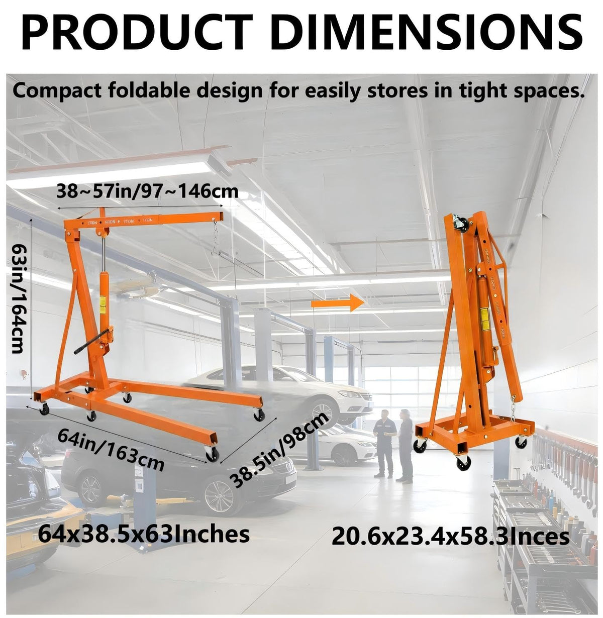 2 Ton Hydraulic Engine Hoist with Lever Stabilizer (2T & With Lever / Orange)