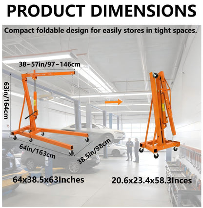 2 Ton Hydraulic Engine Hoist with Lever Stabilizer (2T & With Lever / Orange)