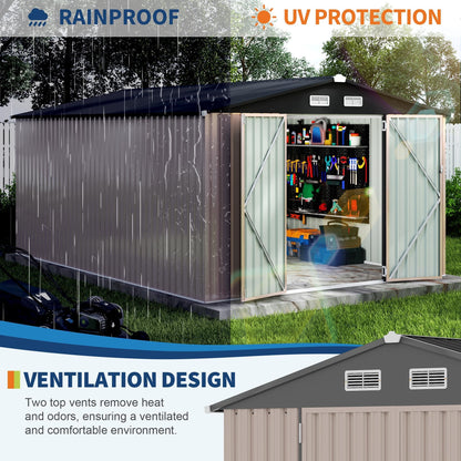 10x14 FT Metal Storage Sheds Outdoor (Brown / 10x14FT)