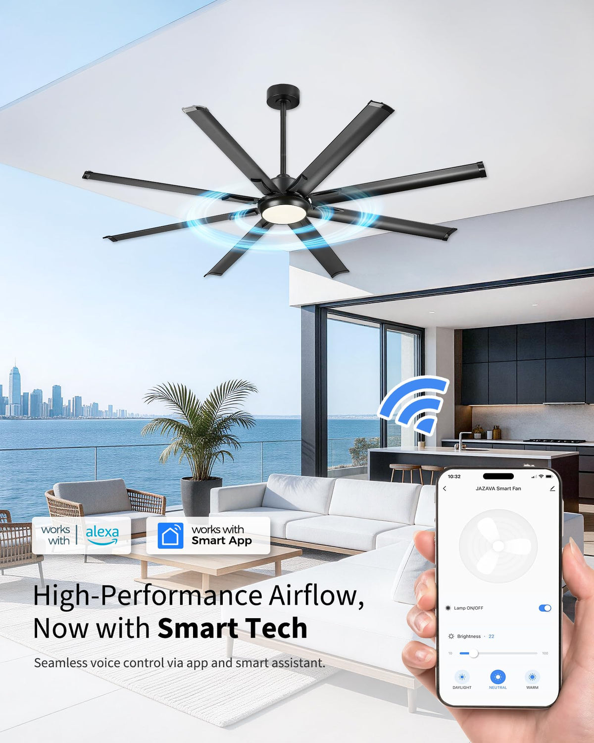 72 Inch Large Ceiling Fan with Light (Matte Black / 72 Inch)