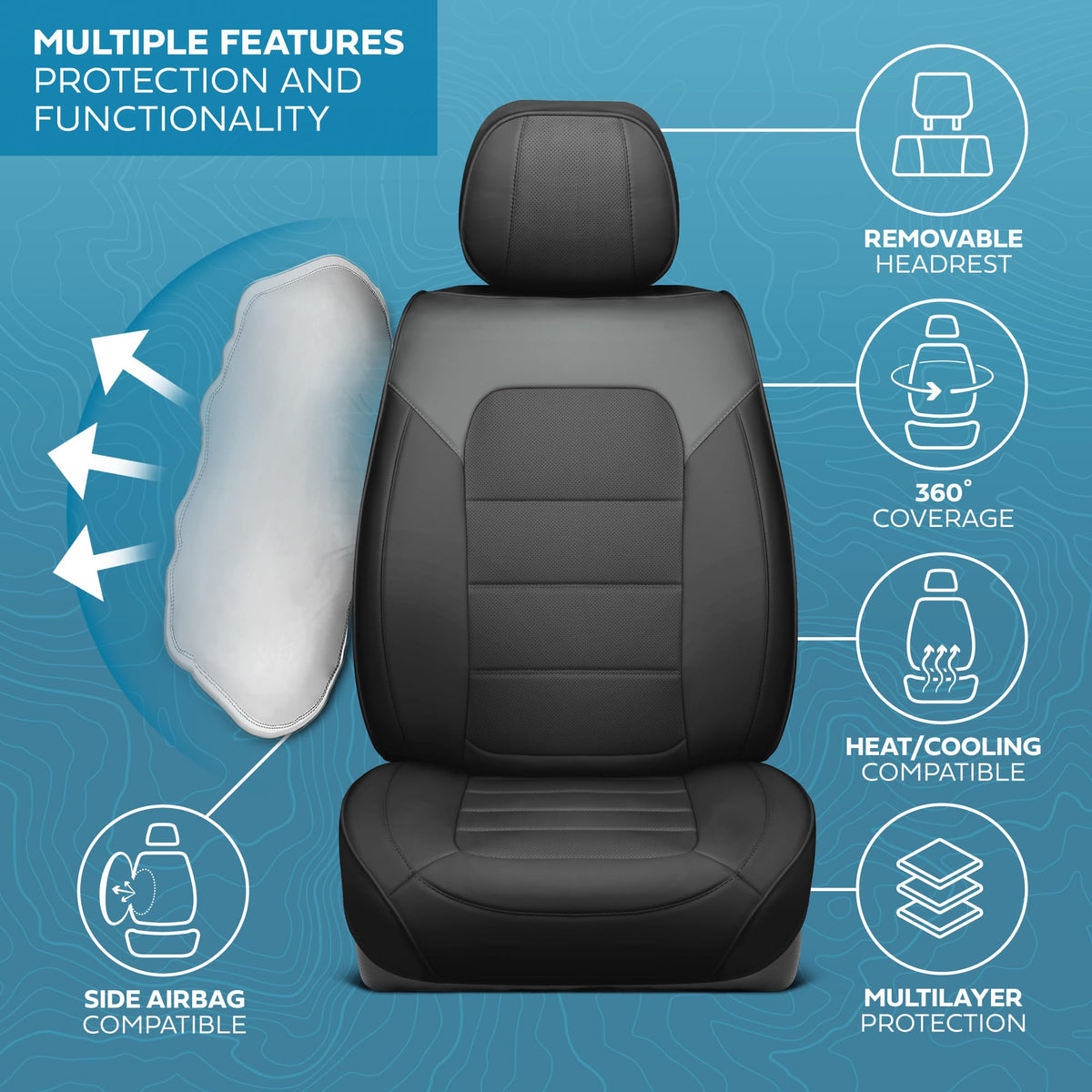 Curated Slate Ridge Napa Leather Seat Covers for Cars & SUVs (Slate Ridge / Front Seats)
