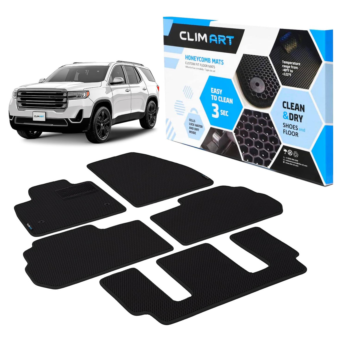 All Weather Car Floor Mats Compatible with GMC Acadia 2017 (Black/Black / For Acadia 17-23)