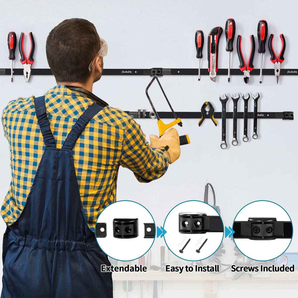 4 Pieces 18" Magnetic Tool Holder Strip (Black 4PC / 18")