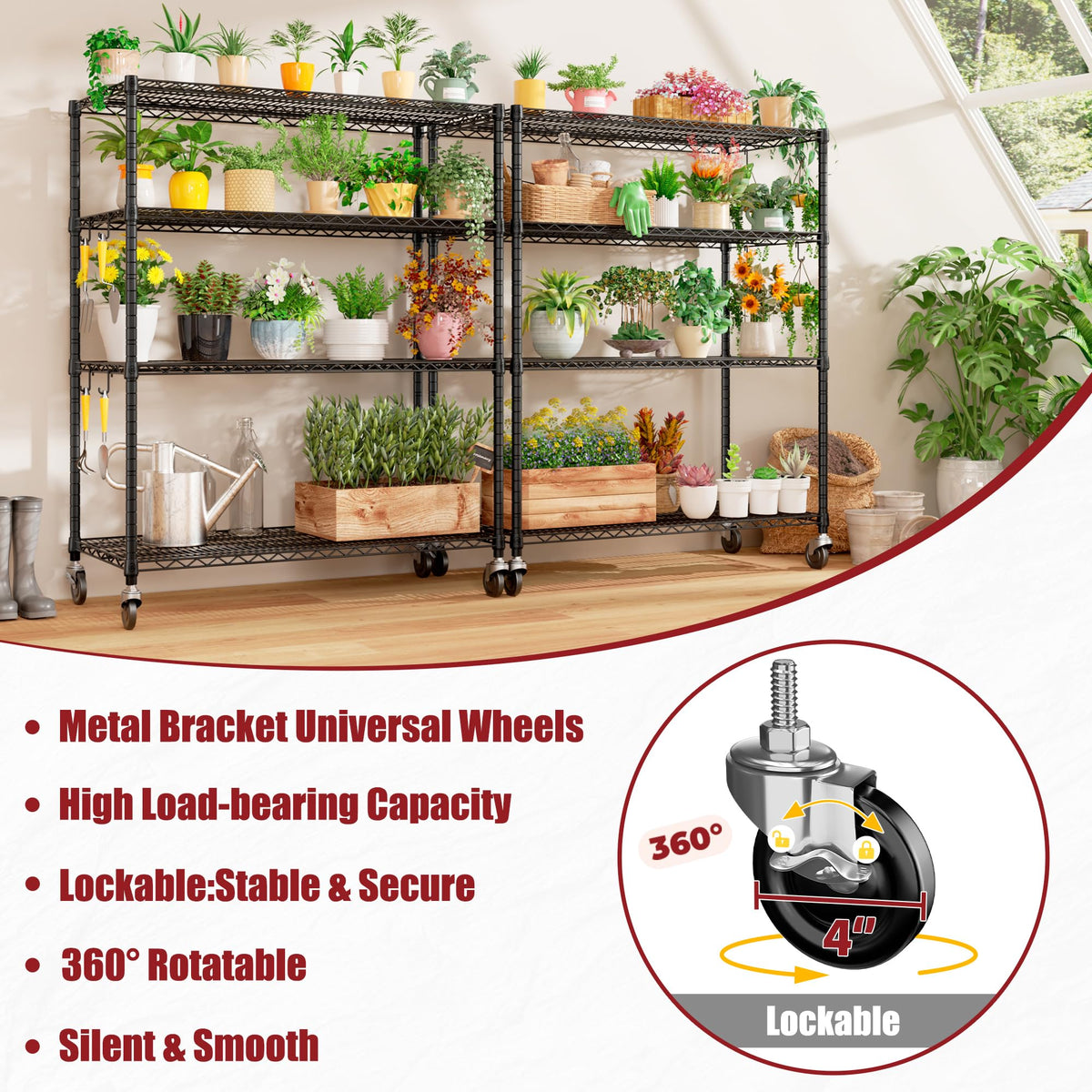 55.5"Wx24"x80" Heavy Duty Metal Wire Storage Shelving with Wheels (55.5"W x 24"D x 80"H)