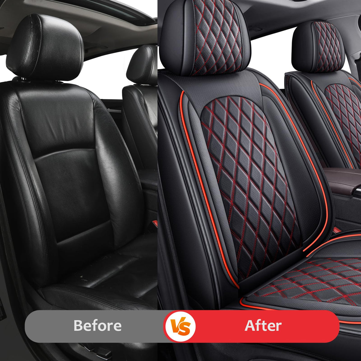 Ram Seat Covers Full Set Leather For 2009 (Black and Red / Full Set (Curved Back))