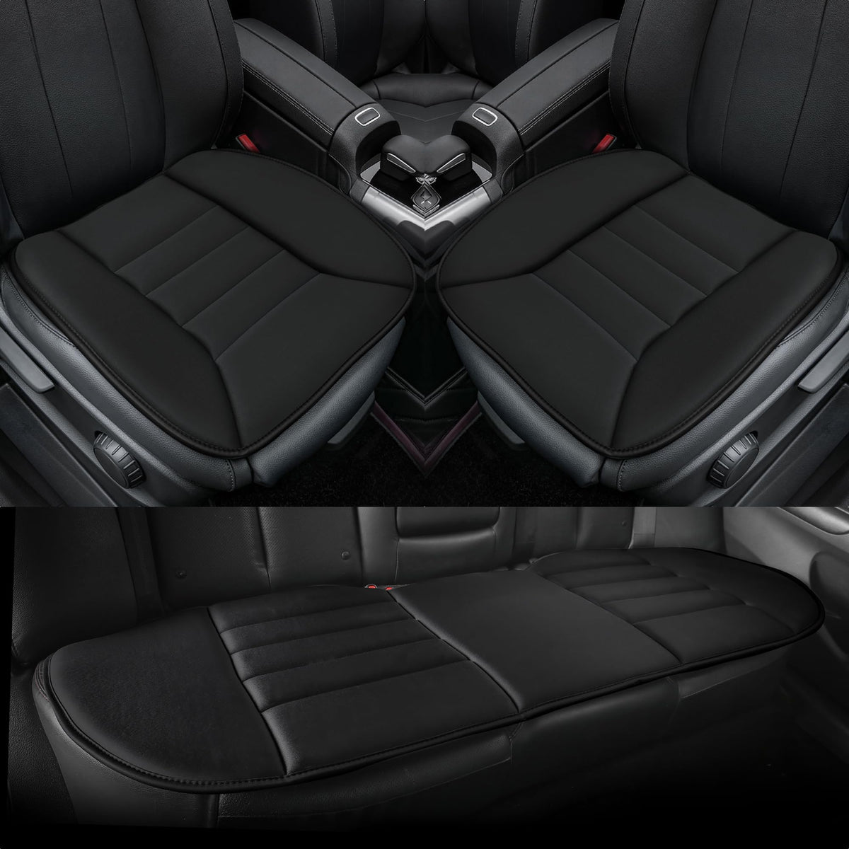 3 Piece Memory Foam Car Seat Cushion Set for Driving Comfort (Black / Full Set (2 Front + 1 Rear Bench))