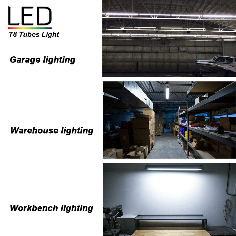 6-Pack) 8ft LED Shop Light Fixture, 144W 18500LM 6000K, Cold White, U Shape, Clear Cover, Hight Output, Linkable Shop Lights, T8 LED Tube Lights, 8 LED shop lights for garage 8 foot with plug (U-6PCS 8FT 6000K)