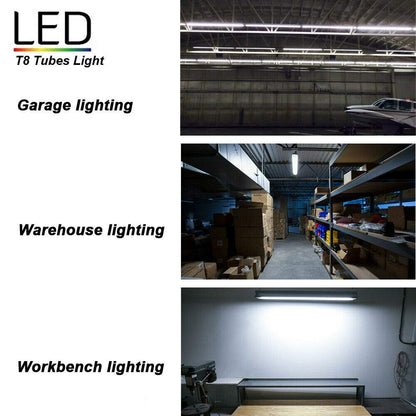 6-Pack) 8ft LED Shop Light Fixture, 144W 18500LM 6000K, Cold White, U Shape, Clear Cover, Hight Output, Linkable Shop Lights, T8 LED Tube Lights, 8 LED shop lights for garage 8 foot with plug (U-6PCS 8FT 6000K)