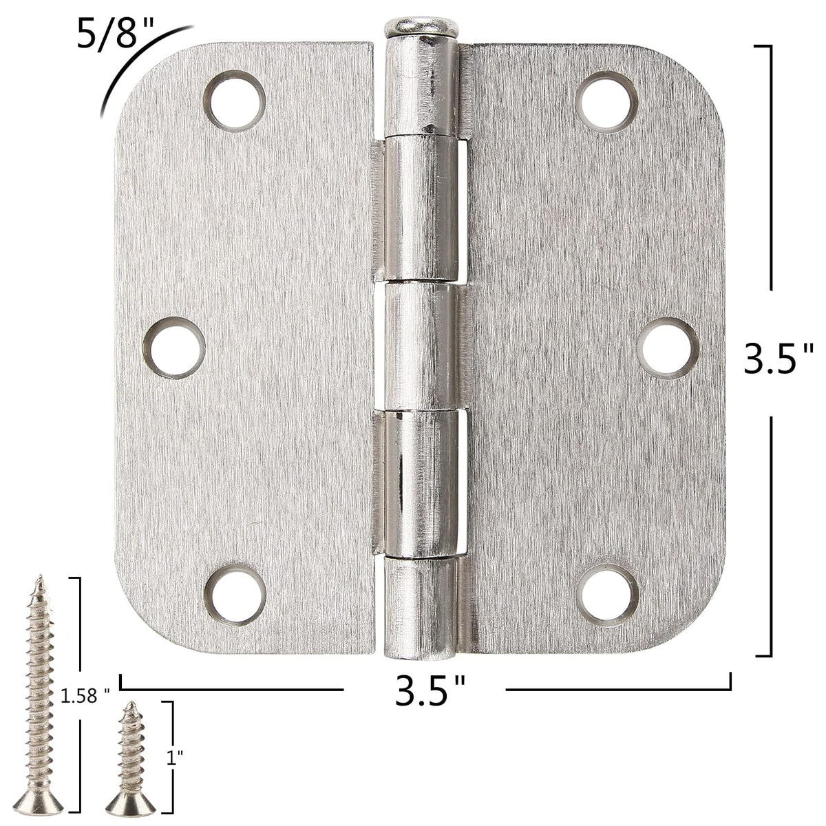 Rounded Door Hinges Brushed Nickel 3.5" 5 (Satin Nickel-Rounded / 100 Pack)