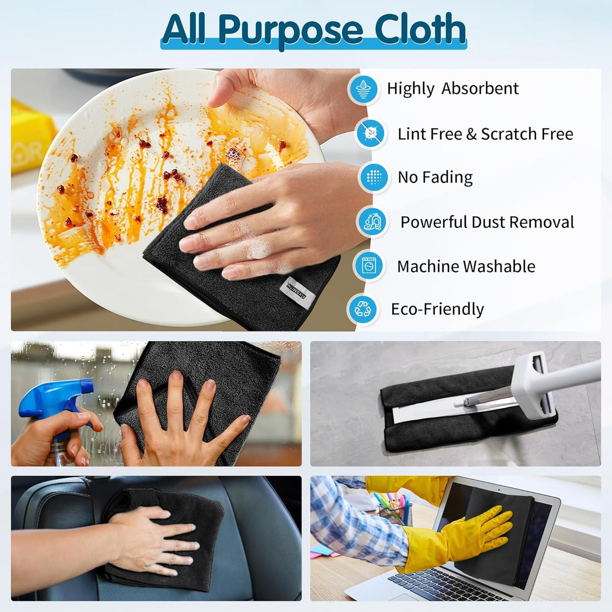 Black Microfiber Cleaning Cloth (Black / 24pk)