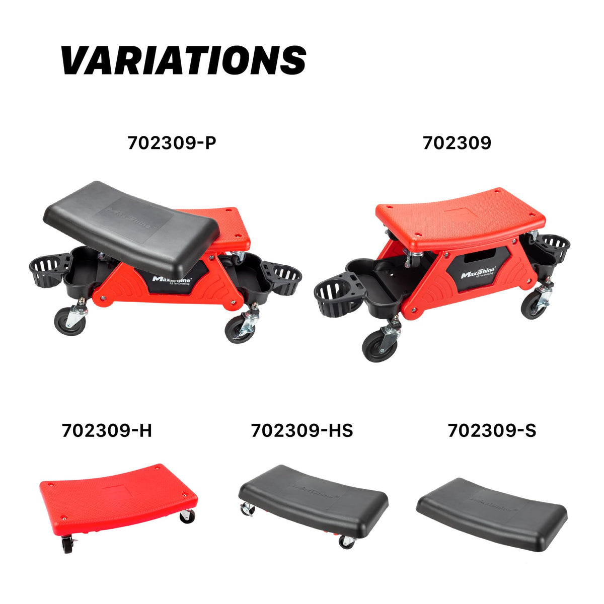 2-in-1 Modular Detailing Creeper Seat with Cushion – Rolling Creeper with Removable Cushion & Tool Tray – Heavy-Duty Polyethylene & Steel Frame, 4” Wheels (Complete Set)