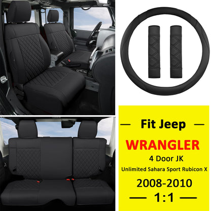 Wrangler JK Seat Covers Custom Fit for Jeep Wrangler (Black / 08-10 JK 4 Door Full Set)