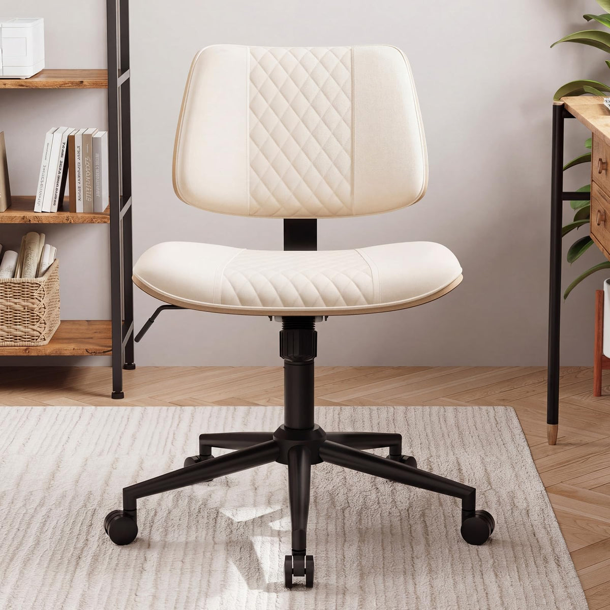 Modern Armless Office Chair with Wheels (Beige Wide)