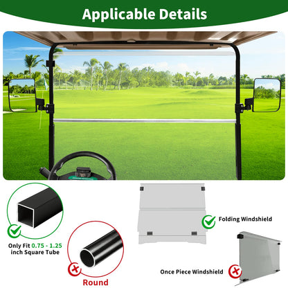 No Drilling Golf Cart Side Mirrors for EZGO Club Car Yamaha