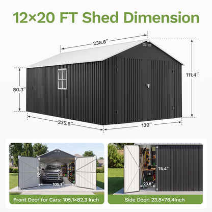 12x20 FT Outdoor Storage Shed (Black / 12x20 FT)