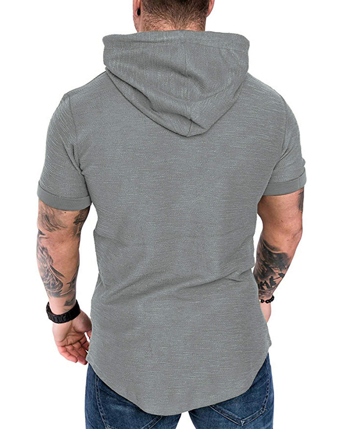 Mens Fashion Hoodies Sport Pullover Solid Color Shirt Workout Lightweight Tops Light Grey (Large / Light Grey1)