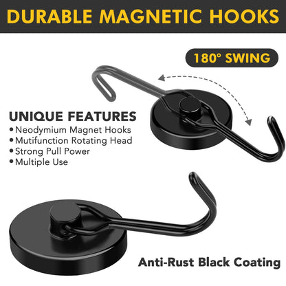 Black Magnetic Hooks Heavy Duty 120LB Swivel Strong Magnet Hook (Black / 1.26in)