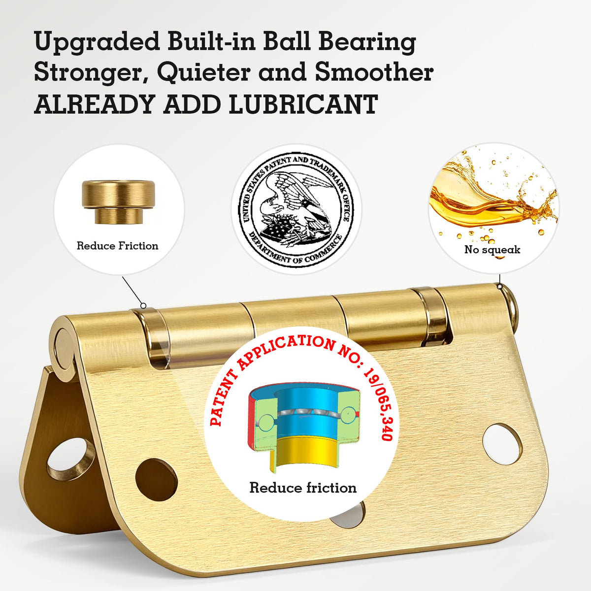 Rounded Door Hinges Brushed Brass 3.5 Inch 5 (Satin Brass-Rounded / 18 Pack-Ball Bearing-lasting no squeak)