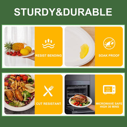 100% Compostable Oval Paper Plates 12 Inch (White / 12Inch（125 PCS）)