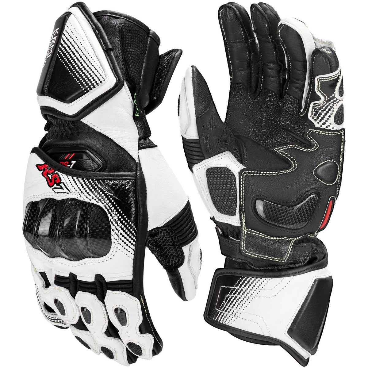 Leather Motorcycle Gloves for Men and Women (White / Large)