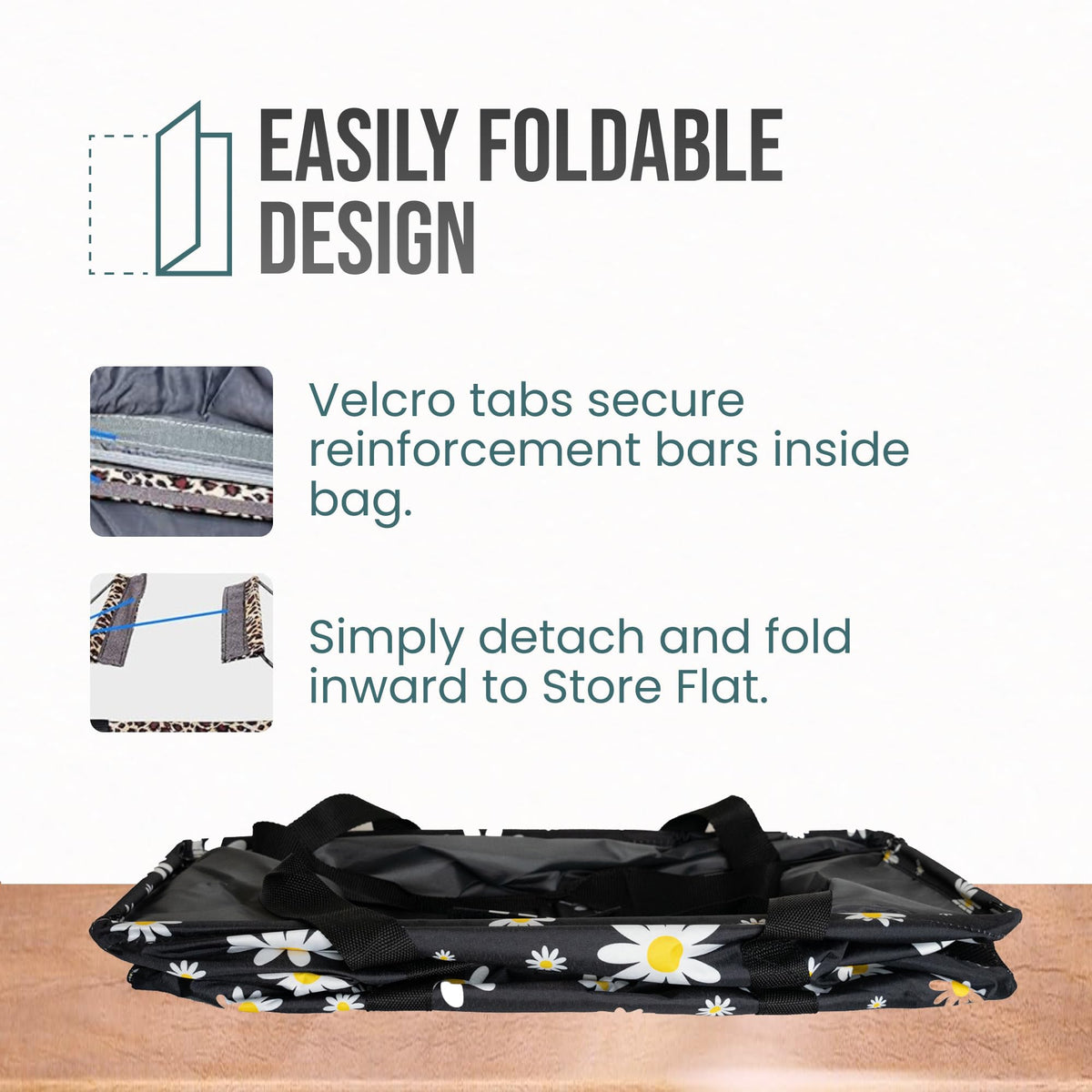 Extra Large Utility Tote Bag (Black Daisy)