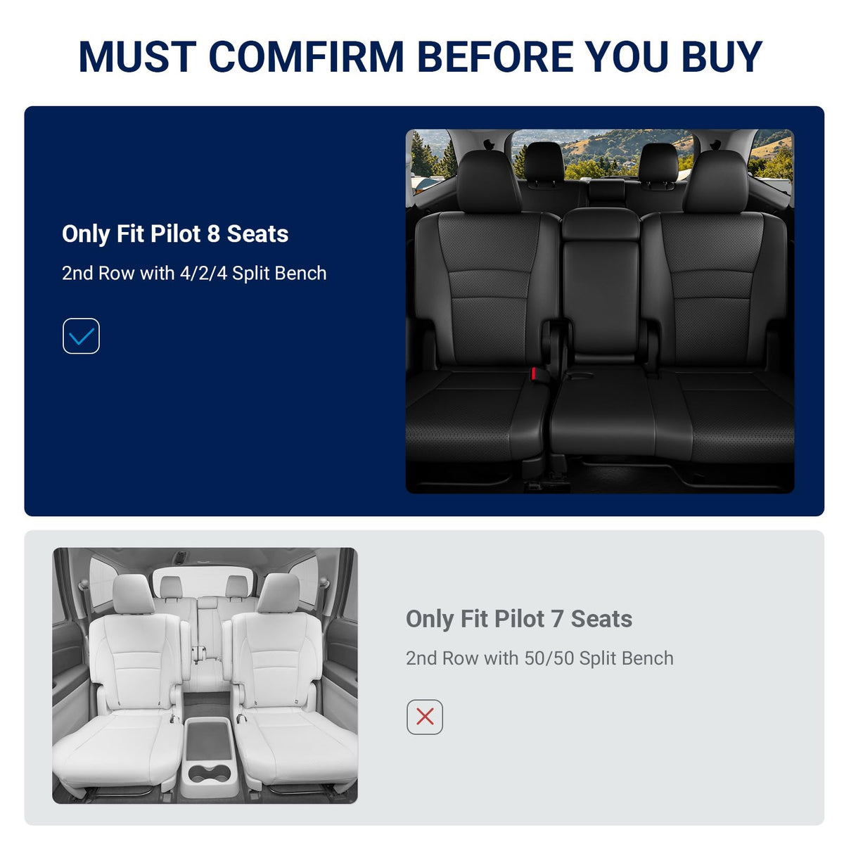 Seat Covers for Honda Pilot 2016 (Black / 8 Seats - LX,EX 2016-2022)