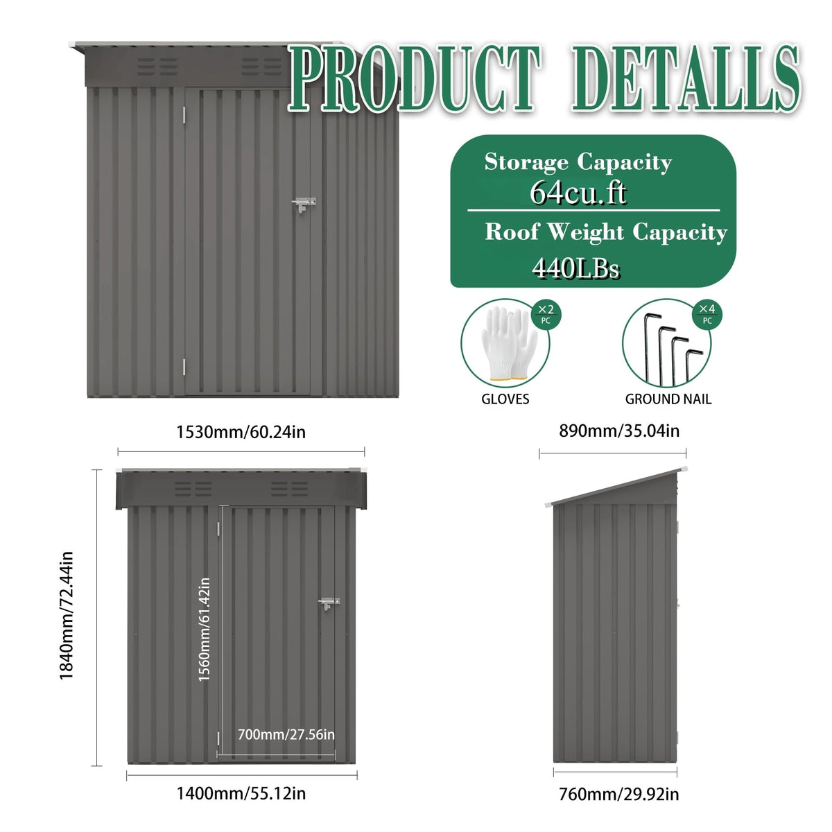 Outdoor Storage Shed 5x3x6FT Pitched Roof (5x3FT (Pitched Roof))